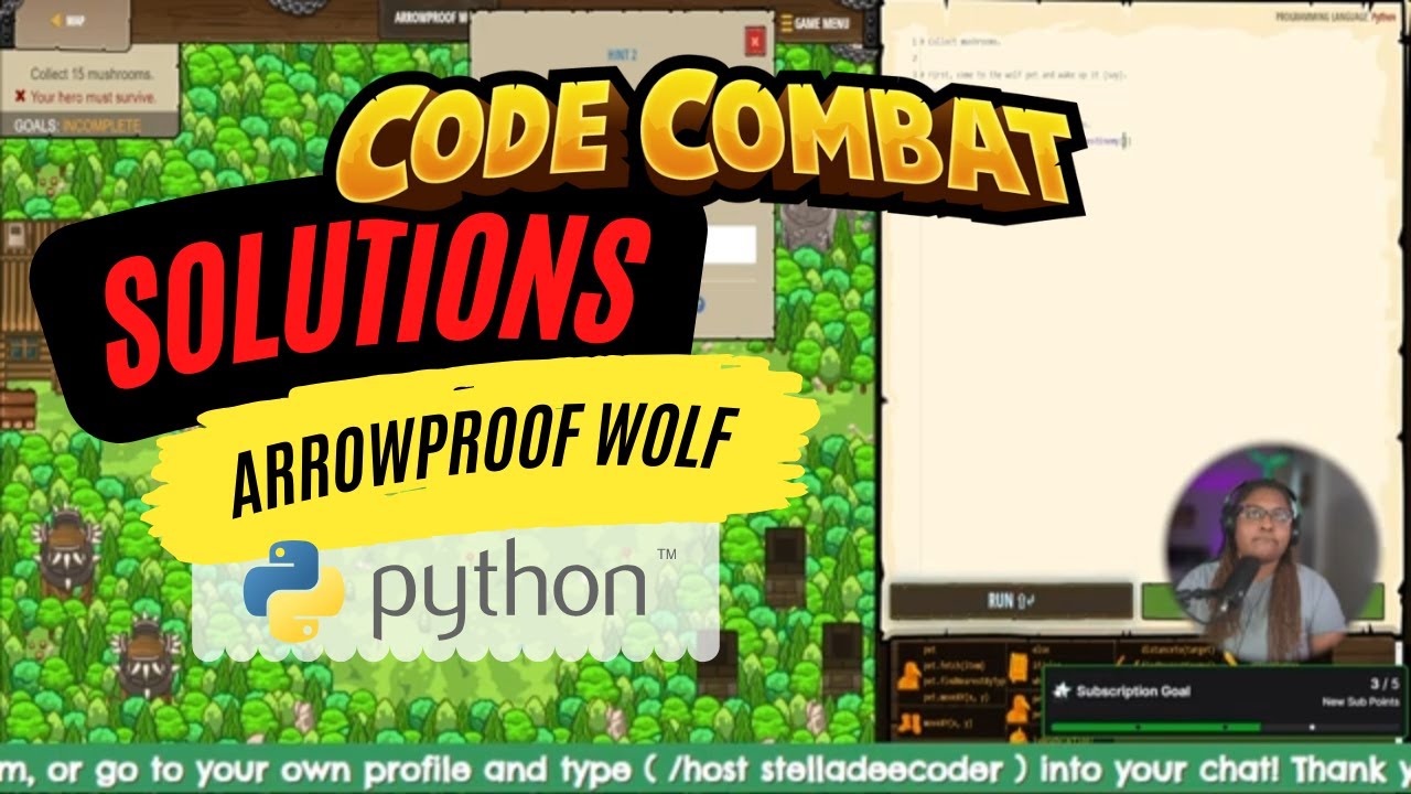 stelladeecoder's tweet card. CodeCombat Python | Arrowproof Wolf