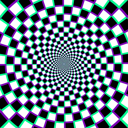 yurrey_p's tweet card. Circular checkered pattern. Abstract background that creates the optical illusion of movement.
