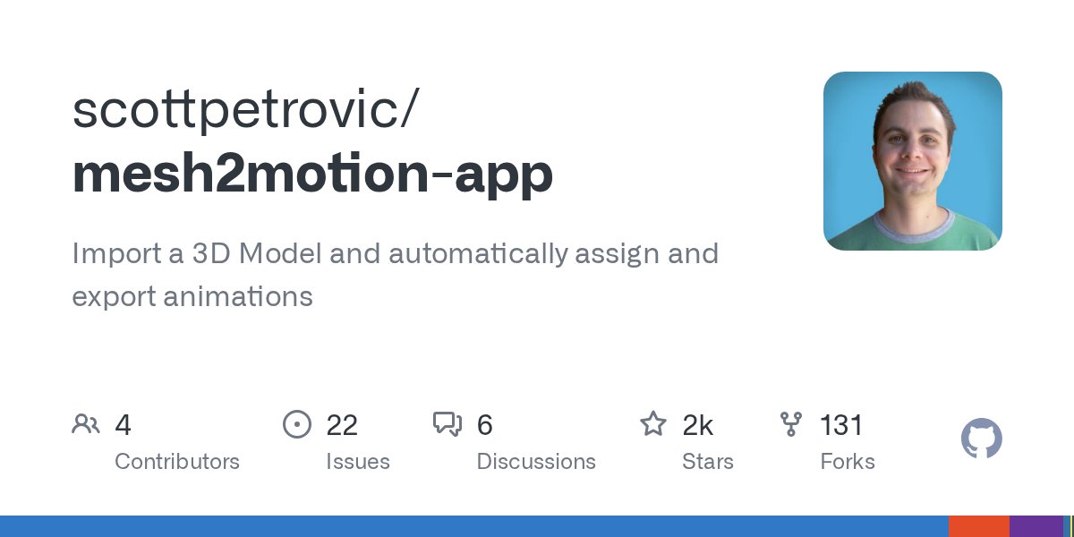 abionic's tweet card. Import a 3D Model and automatically assign and export animations - scottpetrovic/mesh2motion-app