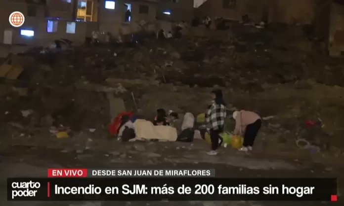 Cuarto_Poder's tweet card. Damnificados del incendio en SJM piden ayuda urgente, albergue y protección para no perder sus terrenos