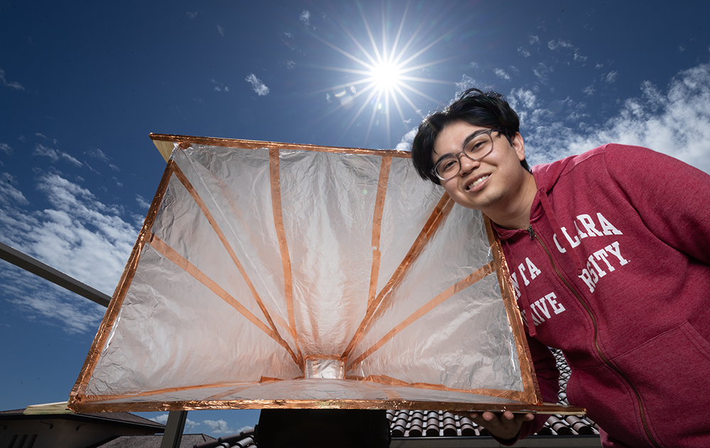 SantaClaraUniv's tweet card. With his senior design project, electrical engineering student (and part-time violinist) Tyler Ikehara ’22 hopes to bring radio astronomy capabilities to Santa Clara University.