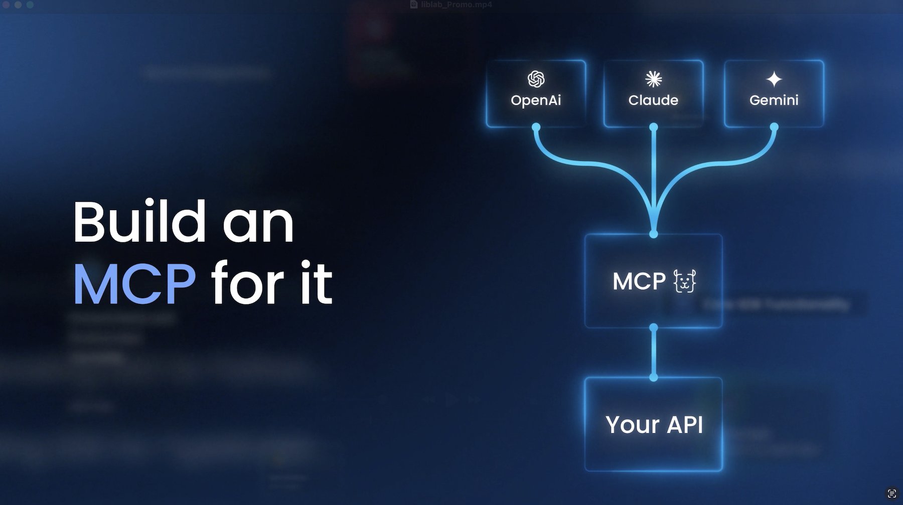 LibLaber's tweet card. Connect your API to any AI agent by auto generating MCP server from your API spec file.