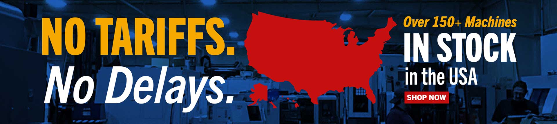 AbsoluteMachine's tweet card. Browse our stock of 150+ in stock CNC machines — ready for immediate delivery in the United States. No tariffs, no delays!