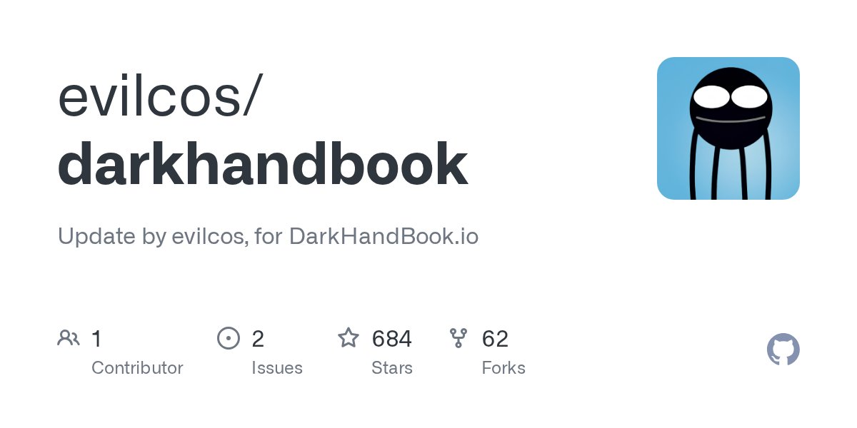 evilcos's tweet card. Update by evilcos, for DarkHandBook.io. Contribute to evilcos/darkhandbook development by creating an account on GitHub.