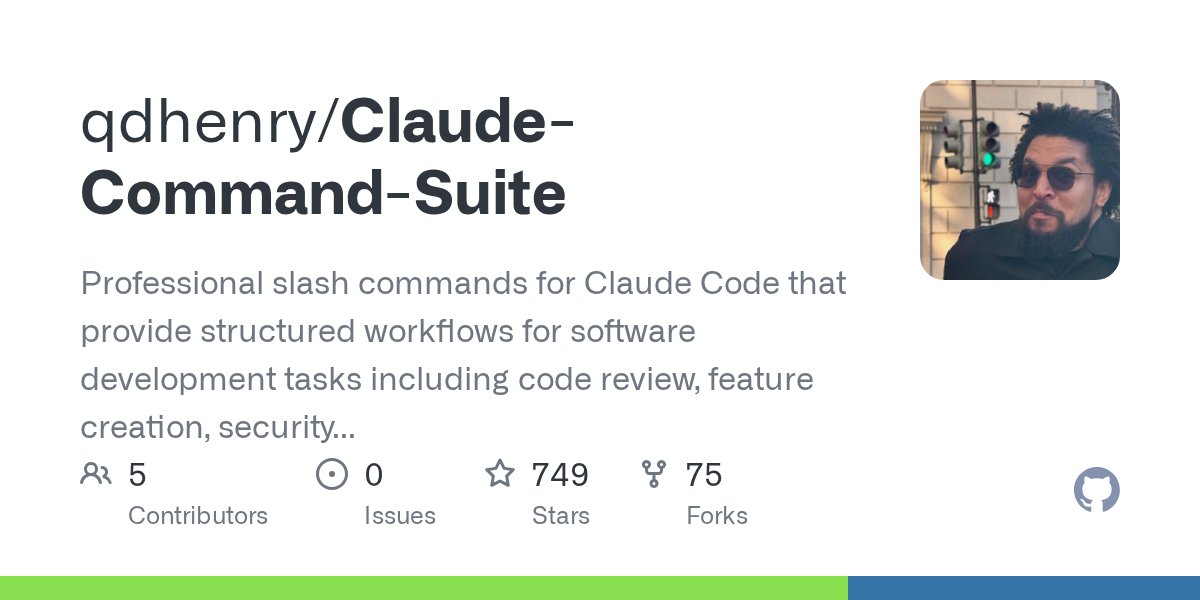 ourly_nobuo's tweet card. Professional slash commands for Claude Code that provide structured workflows for software development tasks including code review, feature creation, security auditing, and architectural analys...