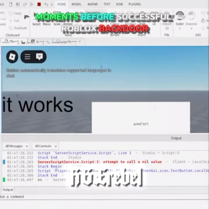 Karyonergaming's tweet card. This Roblox backdoor script scans all remotes 💀🕹️ #roblox #roblox...