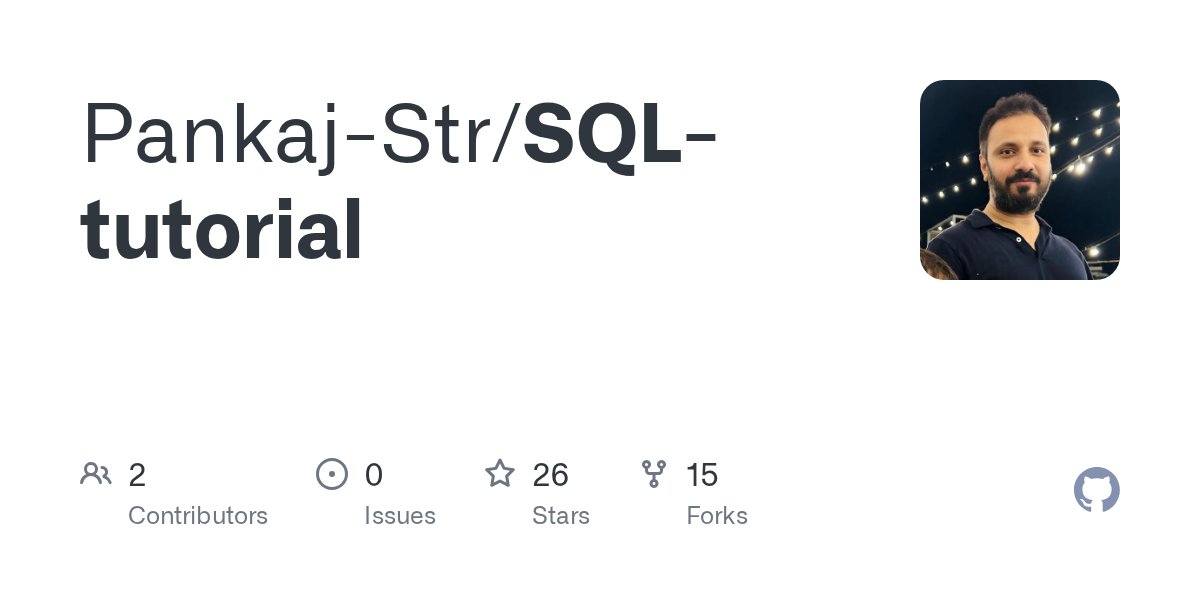 codeswithpankaj's tweet card. Contribute to Pankaj-Str/SQL-tutorial development by creating an account on GitHub.