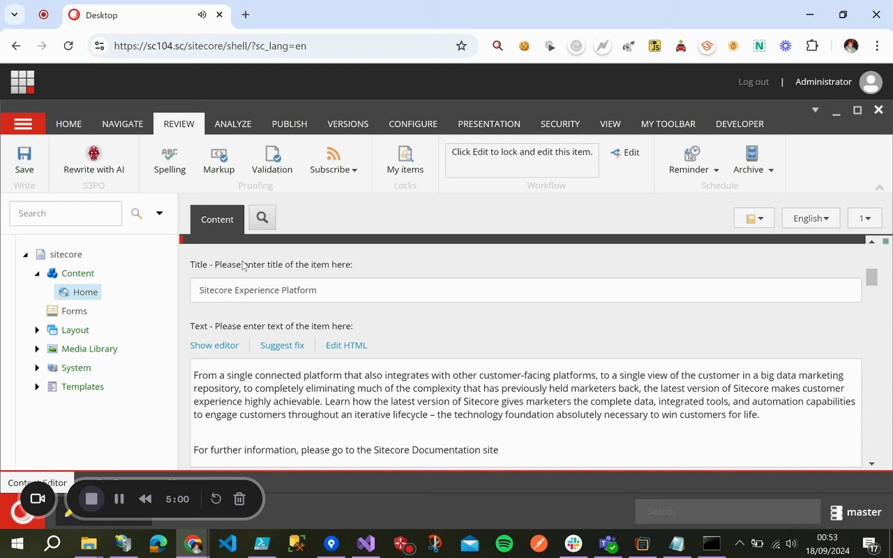 billyjava's tweet card. S-3PO - Sitecore XP Generative AI - Re-write Demo