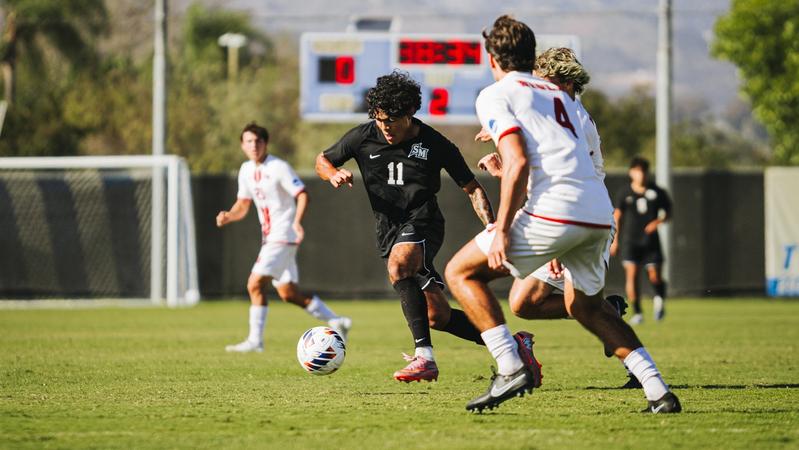 CSUSM_MSoc's tweet card. The Cal State San Marcos men's soccer team (3-4-3, 2-1-0 CCAA) survived a late push from Cal State East Bay (3-4-3, 1-1-2 CCAA) to earn a 5-3 victory in its CCAA home opener on Sunday at The Cage.