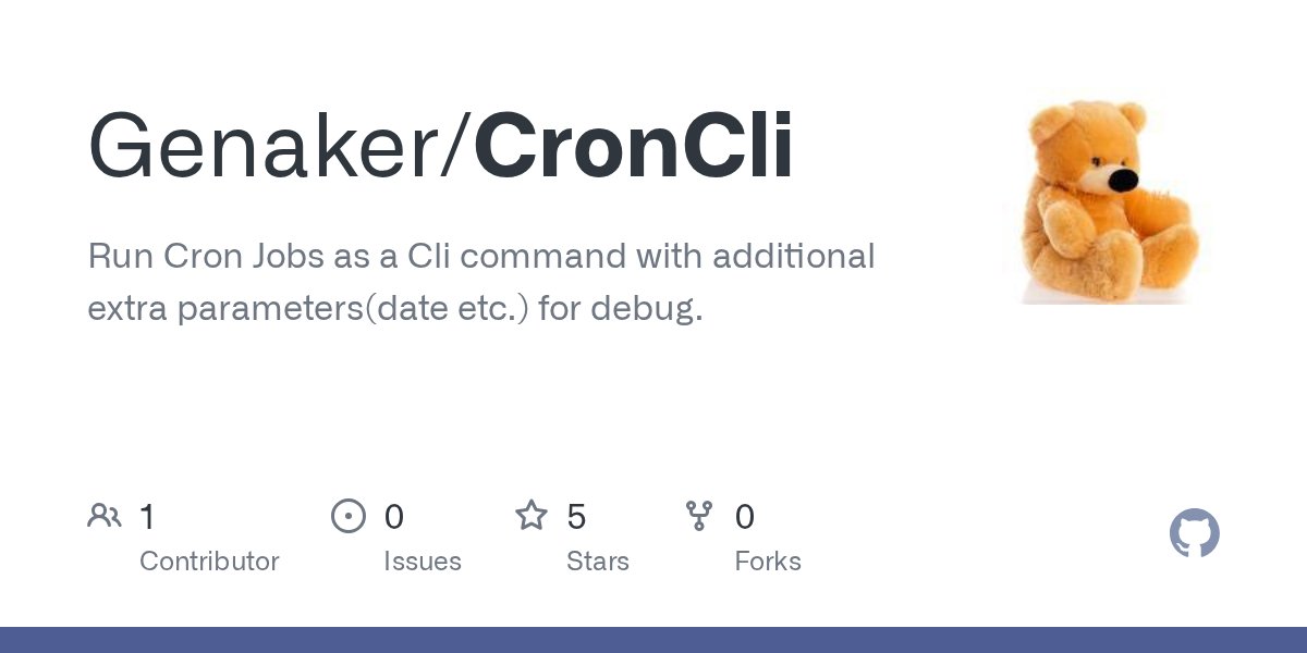 Genaker1's tweet card. Run Cron Jobs as a Cli command with additional extra parameters(date etc.) for debug. - GitHub - Genaker/CronCli: Run Cron Jobs as a Cli command with additional extra parameters(date etc.) for debug.