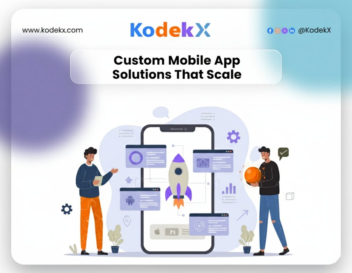 KodekX_official's tweet card. Discover how custom mobile app solutions that scale empower businesses with flexibility, performance, and future-proof growth strategies.