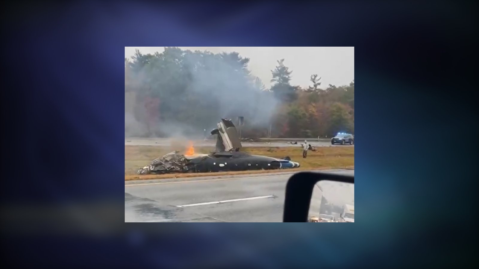 ABC6's tweet card. A fixed-wing plane crashed on the median of I-195 in Dartmouth at approximately 8:15 a.m. resulting in a fire, Monday according to Massachusetts State Police.