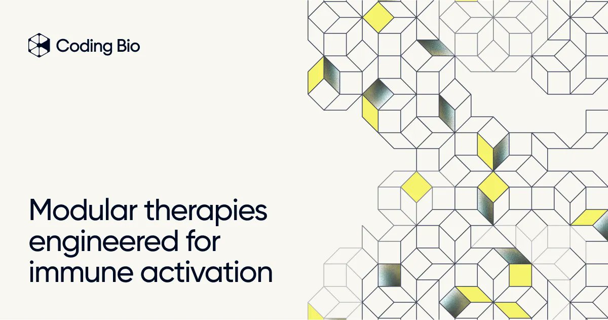 coding_bio's tweet card. Coding Bio unites a high throughput wet lab and ML platform to screen, build, and deliver fully-assembled modular therapies like CARs and BiTEs in only months.