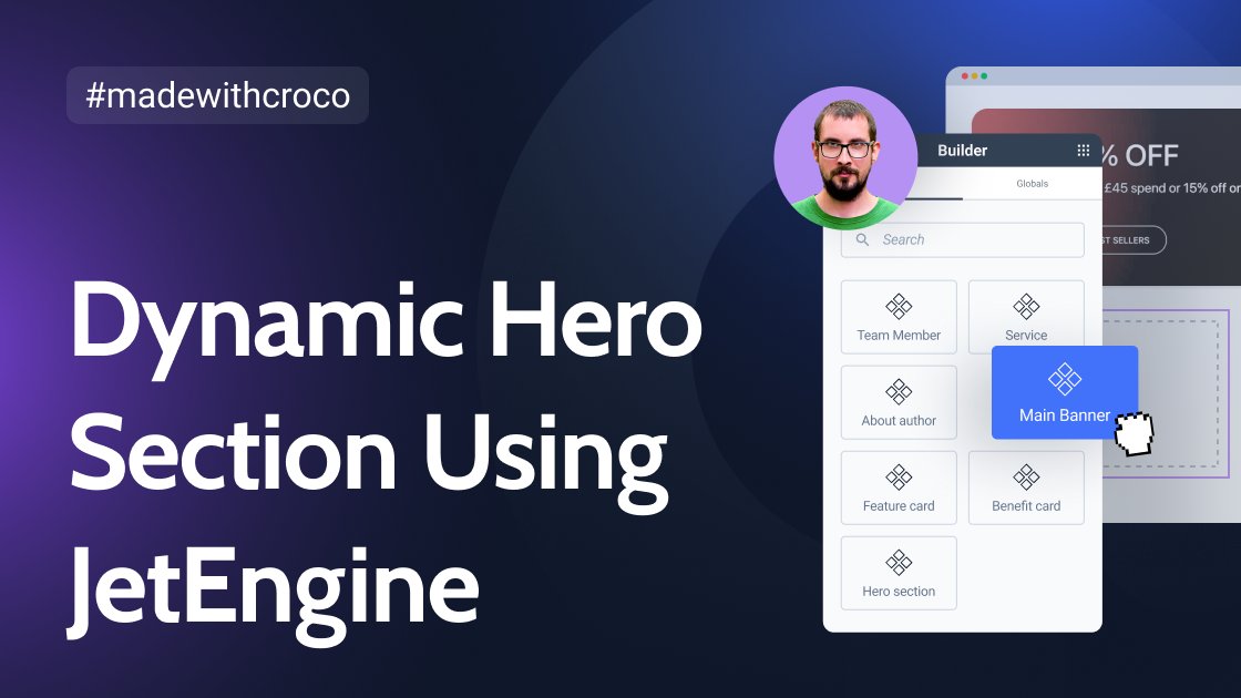 MRcrocoblock's tweet card. Learn how to replace a static hero banner with a fully editable hero section using JetEngine Options Pages and Components. Quick, flexible, and easy to manage.
