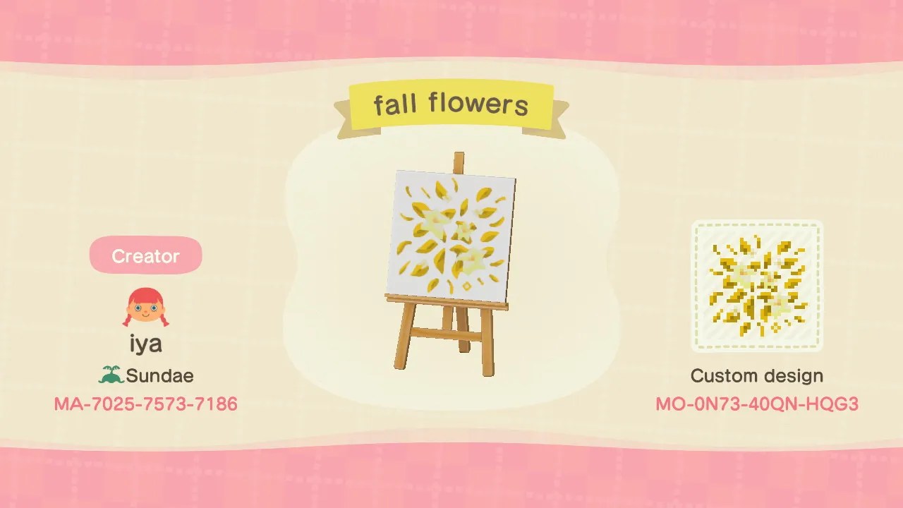 ACpatterngal's tweet card. Fall Flower Paths custom design for Animal Crossing on Nintendo Switch. View creator and design IDs, related custom designs, and inspiration photos.