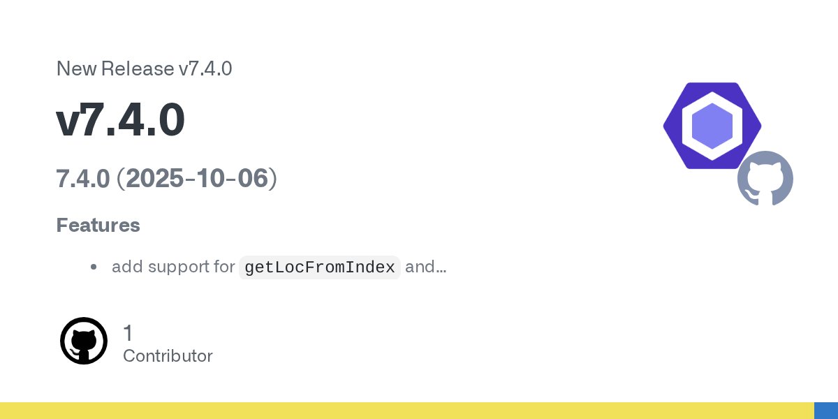 geteslint's tweet card. 7.4.0 (2025-10-06) Features add support for getLocFromIndex and getIndexFromLoc (#376) (d634f82) export MarkdownLanguage from index.js (#538) (a5d78d5) Bug Fixes add null check and use getLocFro...