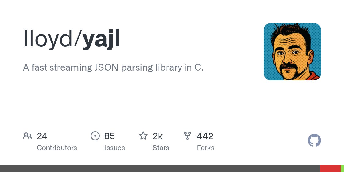 cpphl's tweet card. A fast streaming JSON parsing library in C. Contribute to lloyd/yajl development by creating an account on GitHub.
