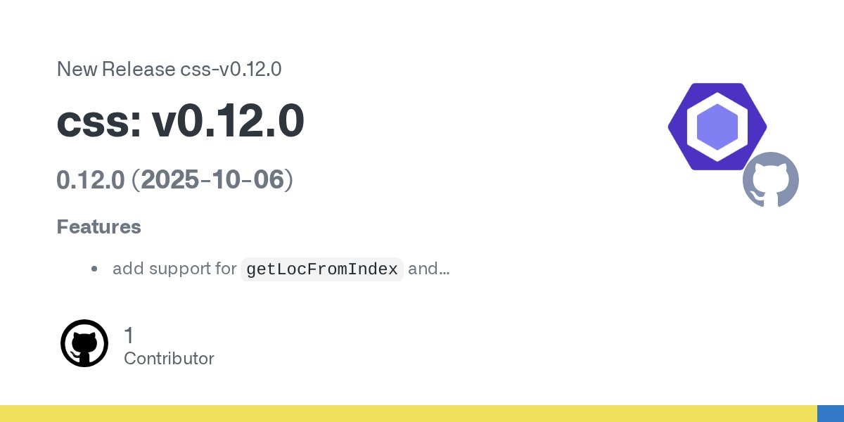 geteslint's tweet card. 0.12.0 (2025-10-06) Features add support for getLocFromIndex and getIndexFromLoc (#167) (3baeacf) Bug Fixes correct location reporting for !important in no-important rule (#286) (33ea905) correc...