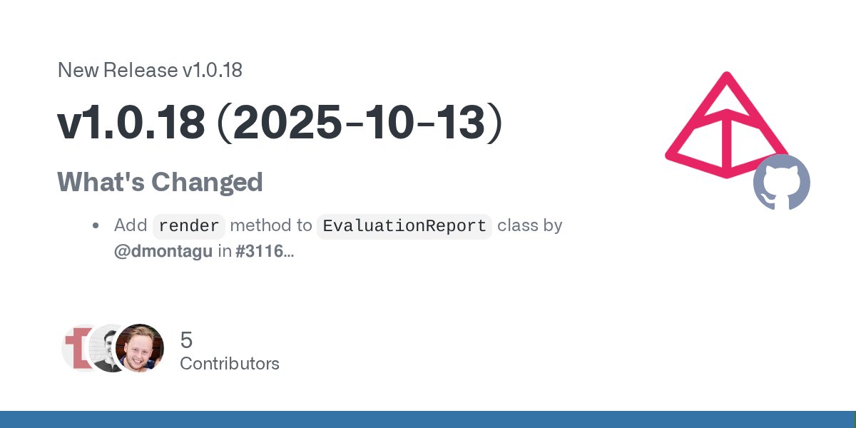 pydantic's tweet card. What's Changed Add render method to EvaluationReport class by @dmontagu in #3116 Omit previous_response_id when unset instead of sending null to OpenAI Responses by @DouweM in #3134 Include al...