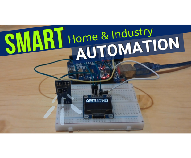 Visuino's tweet card. Arduino Proximity Sensor -Activated OLED Display for Smart & Industrial Automation: Project Description: A compact and efficient smart display system that uses an IR obstacle sensor to detect motion...