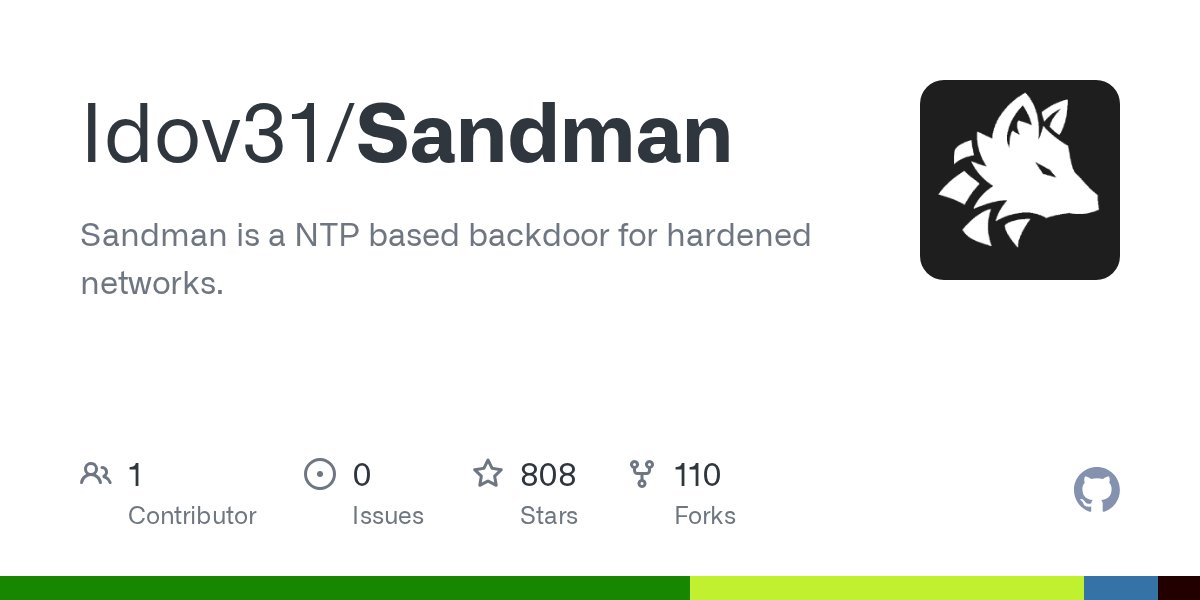 JekiCode's tweet card. Sandman is a NTP based backdoor for hardened networks. - Idov31/Sandman