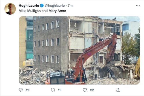 DecodingHugh's tweet card. Our man refers to a classic children’s book, Mike Mulligan and His Steam Shovel, written and illustrated by Virginia Lee Burton. Mike works with Mary Ann, his coal-fired steam shovel. They are...