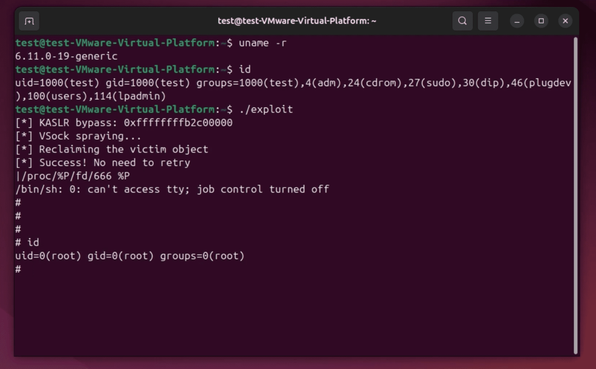 the_yellow_fall's tweet card. PoC reveals how a Linux vsock driver flaw enables local users to escalate privileges to root via a dangerous Use-After-Free vulnerability.