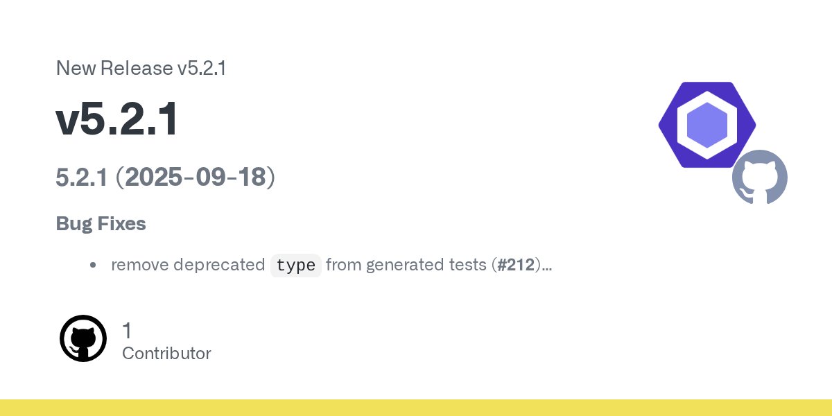 geteslint's tweet card. 5.2.1 (2025-09-18) Bug Fixes remove deprecated type from generated tests (#212) (d41922b)