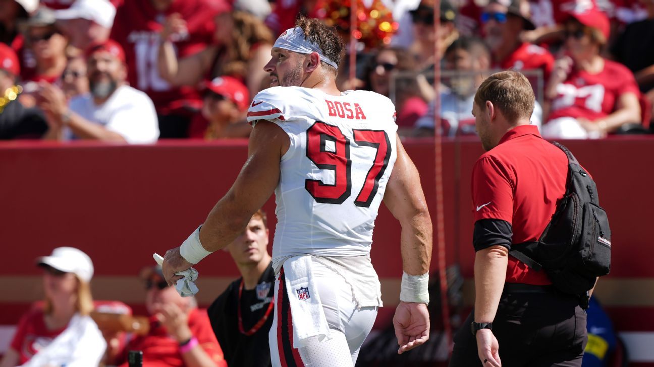 AdamSchefter's tweet card. 49ers Pro Bowl defensive end Nick Bosa tore his right ACL during Sunday's 16-15 victory against the Cardinals at Levi's Stadium, and he will need season-ending surgery.