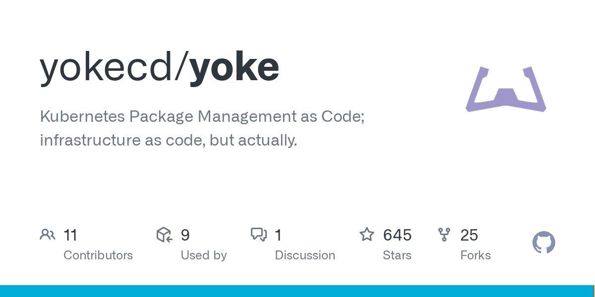 NaveenS16's tweet card. Kubernetes Package Management as Code; infrastructure as code, but actually. - yokecd/yoke