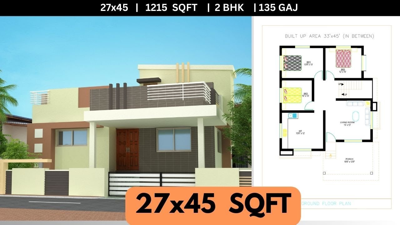 files22844's tweet card. 27x45 House Plan | 1215 Sqft Modern 2BHK Home Design | 135 Gaj House...
