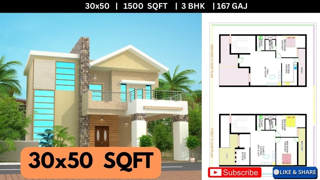 files22844's tweet card. 30x50 House Plan | 1500 SQFT | 3 BHK Duplex Home Design | 167 Gaj...