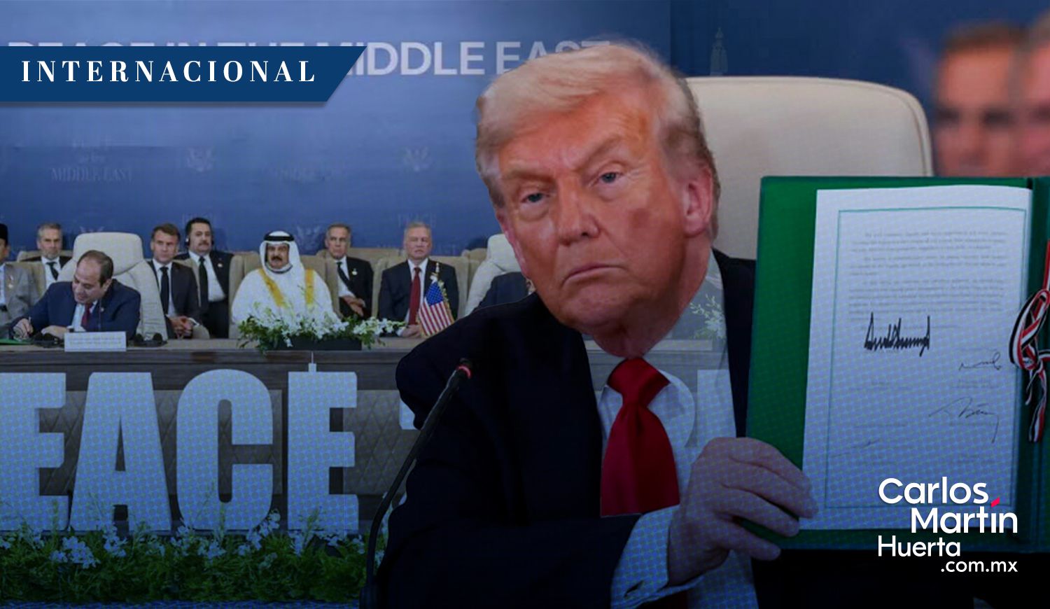 carlosmartinh's tweet card. Histórico acuerdo de paz en Sharm el Sheij, Donald Trump, junto a los líderes de Egipto, Turquía y Qatar