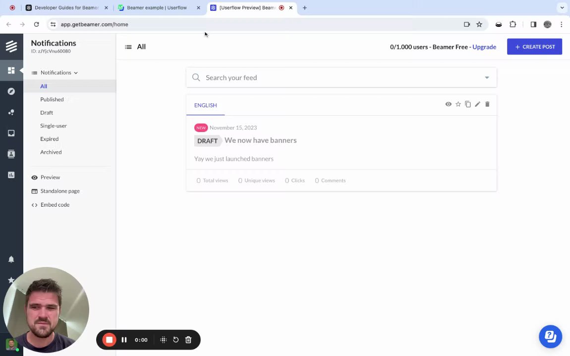 getuserflow's tweet card. Feature Friday: Userflow and Beamer