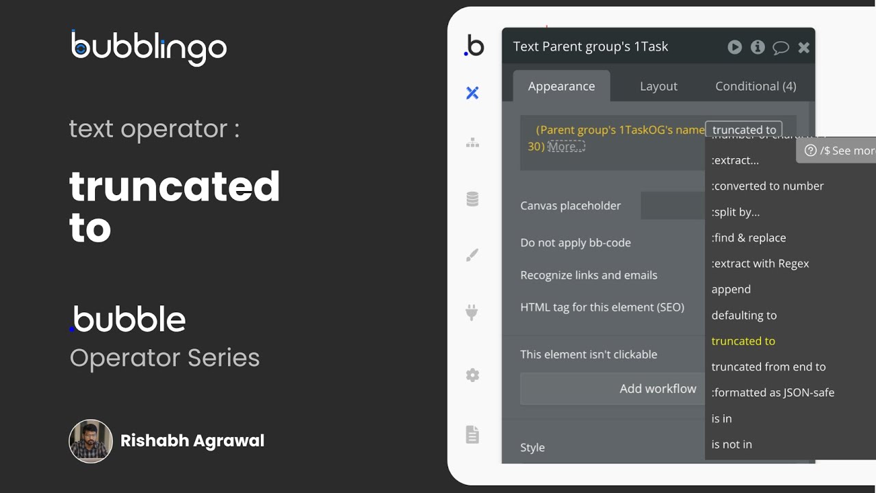bubblingo_'s tweet card. Truncated to Operator in Bubble - How to use tutorials on Operators...
