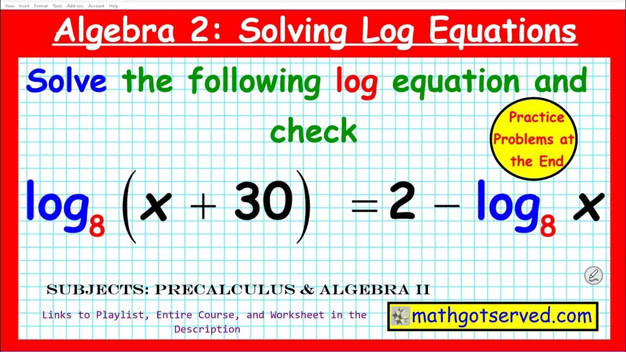FreeCalcTutor's tweet card. Algebra 2 How to Solve Logarithmic Log Logarithm equations quadratic...