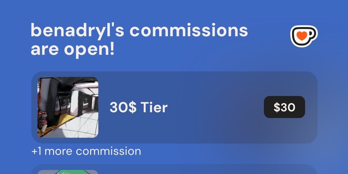 pseudosavant_'s tweet card. Commissions Open! Click to see benadryl's commission menu.