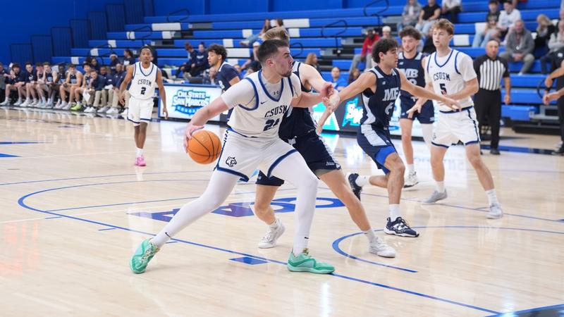 CSUSM_MBB's tweet card. The Cal State San Marcos men's basketball team fell 78-59 at Cal Poly Humboldt on Thursday night at Lumberjack Arena.