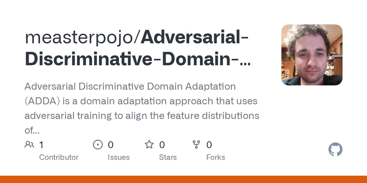 codebro1847's tweet card. Adversarial Discriminative Domain Adaptation (ADDA) is a domain adaptation approach that uses adversarial training to align the feature distributions of the source and target domains in an unsuperv...