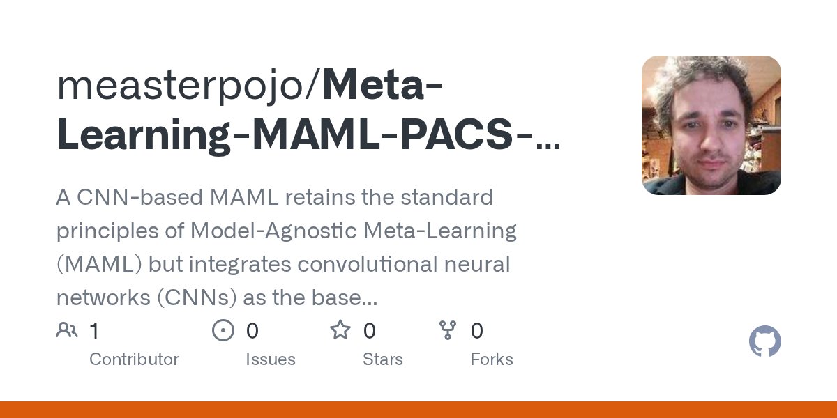codebro1847's tweet card. A CNN-based MAML retains the standard principles of Model-Agnostic Meta-Learning (MAML) but integrates convolutional neural networks (CNNs) as the base architecture for feature extraction and adapt...