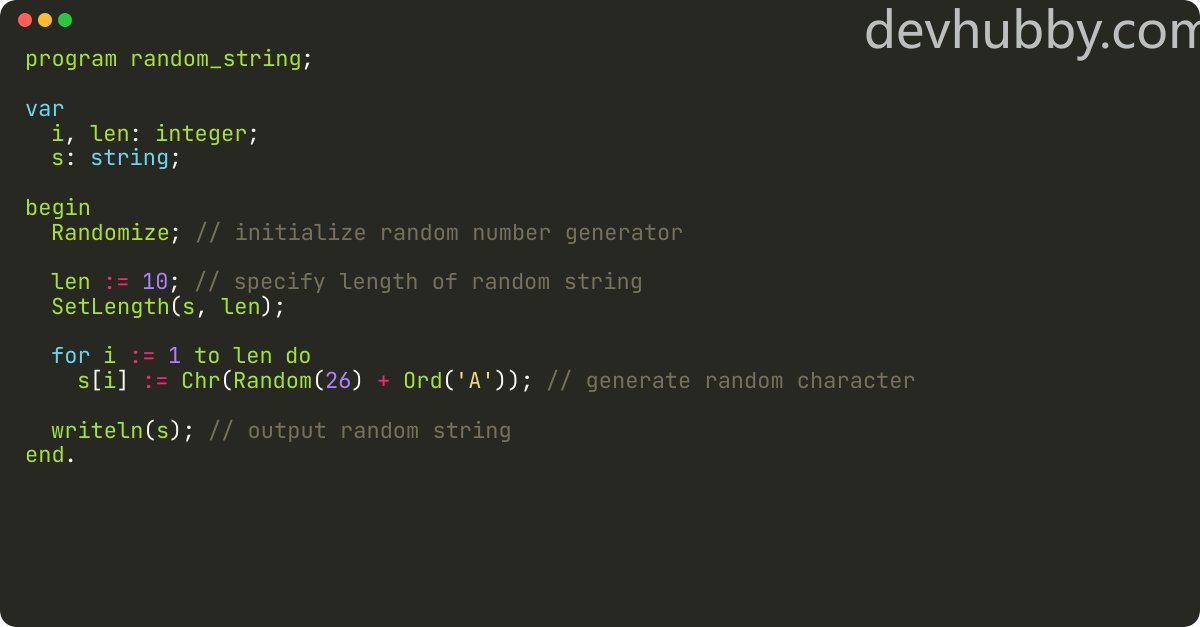 devhubbycom's tweet card. How do I create a random string in Free Pascal?