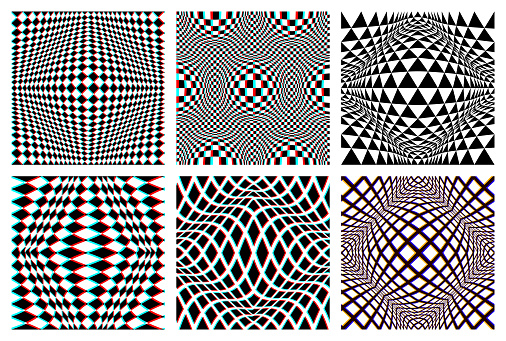 yurrey_p's tweet card. Vector seamless patterns set of distorted graphic surfaces. Abstract patterned tiles design.