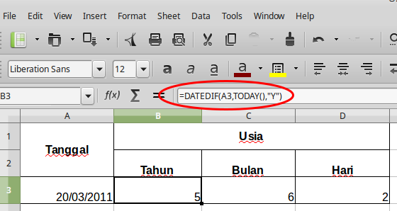 martianuswb's tweet card. Dengan LibreOffice Calc, kita bisa menghitung panjang waktu tertentu, misalnya usia atau masa kerja dalam tahun, bulan, hari. Kali ini saya contohkan bagaimana menghitung usia dari tanggal lahirnya....