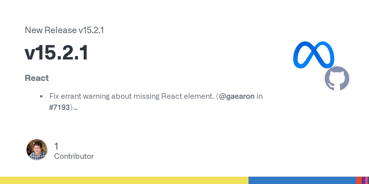reactjs's tweet card. React Fix errant warning about missing React element. (@gaearon in #7193) Better removal of dev-only code, leading to a small reduction in the minified production bundle size. (@gaearon in #7188, ...