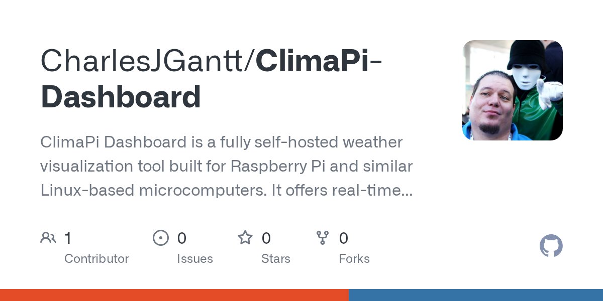 makersworkbench's tweet card. ClimaPi Dashboard is a fully self-hosted weather visualization tool built for Raspberry Pi and similar Linux-based microcomputers. It offers real-time weather monitoring, multi-day forecasting, and...