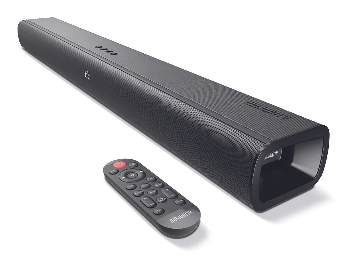 ComputerActive's tweet card. Win 1 of 4 Majority Naga 80 TV soundbars
