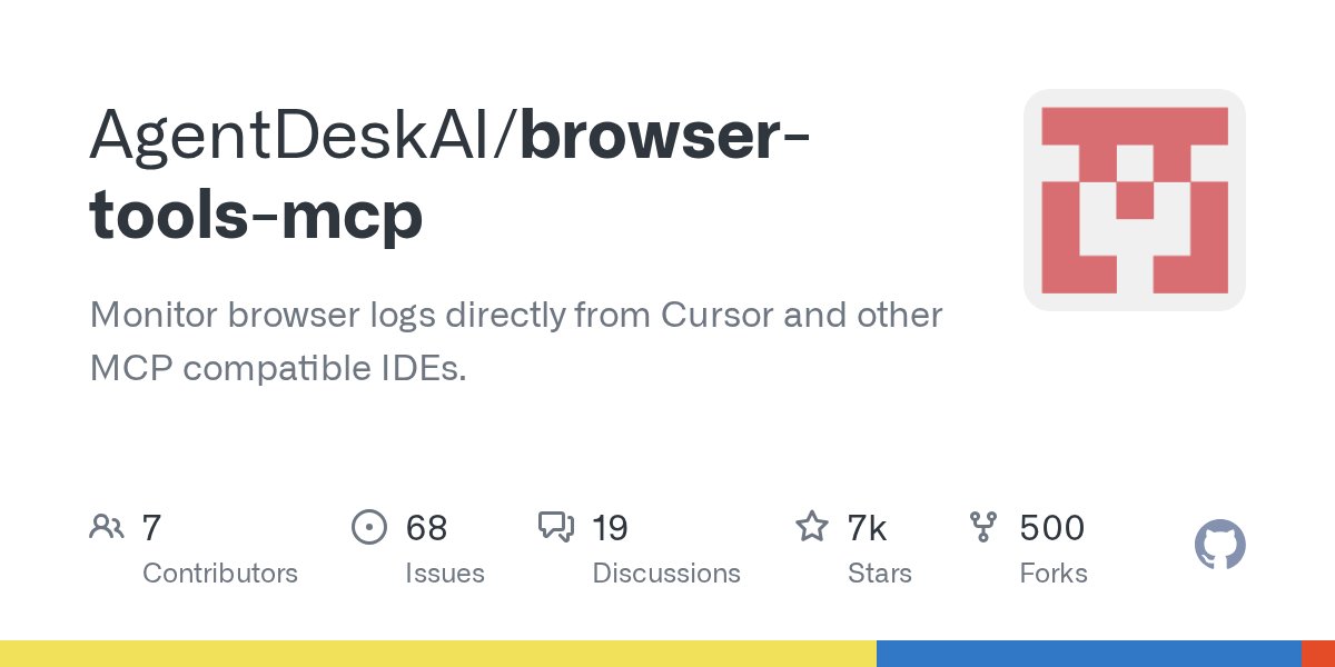 GitHubComunidad's tweet card. Monitor browser logs directly from Cursor and other MCP compatible IDEs. - AgentDeskAI/browser-tools-mcp