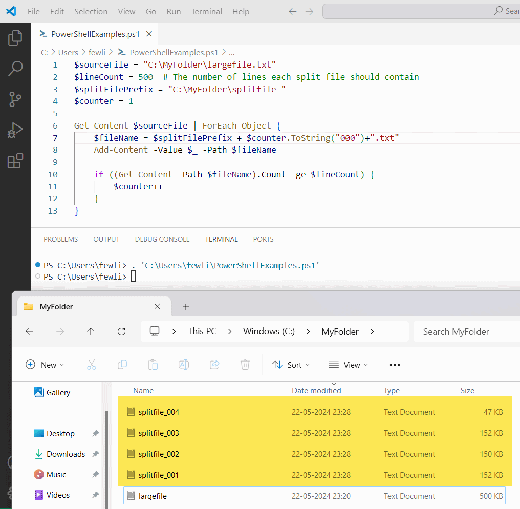 PowerShellFAQs's tweet card. This PowerShell tutorial explains how to Split Large Text Files with PowerShell using various methods.