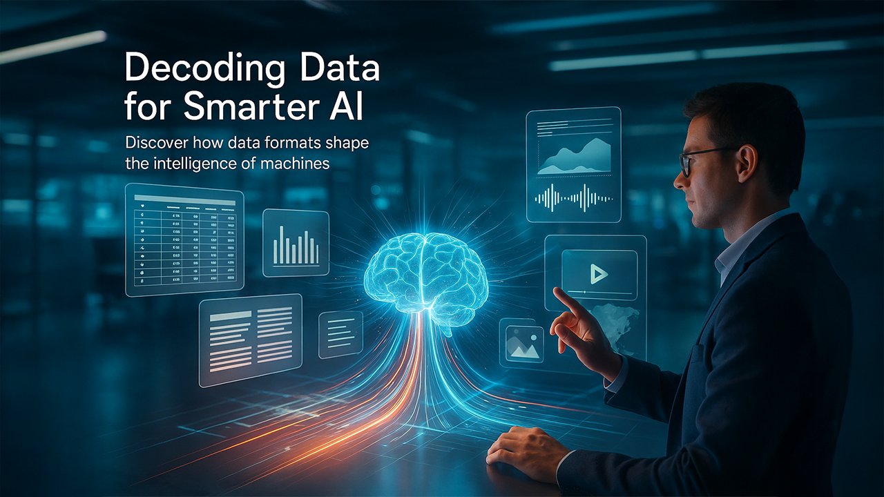 OutrightStore's tweet card. Learn about types of data in AI, including structured databases to textual, multimedia, time-series, and graph data.