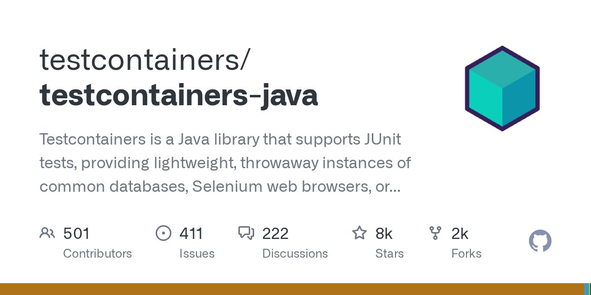 github_trends's tweet card. Testcontainers is a Java library that supports JUnit tests, providing lightweight, throwaway instances of common databases, Selenium web browsers, or anything else that can run in a Docker containe...